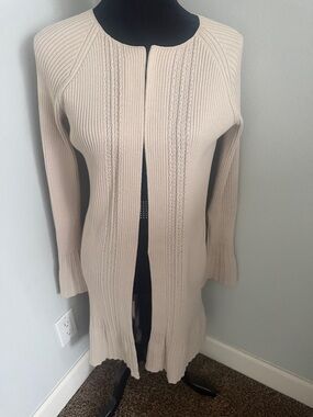 Express Long Ribbed Open Front Cardigan - Cream